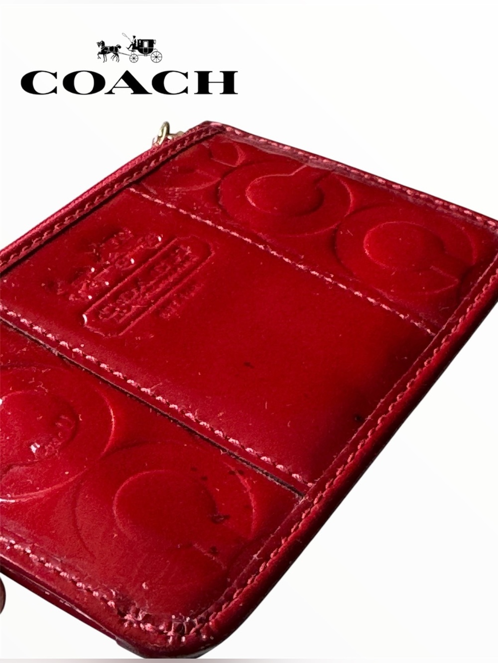 🛍️SALE🛍️ Coach Red Shiny Patent Leather Key Ring Zipper Card Wristlet / Wallet - Picture 6 of 7